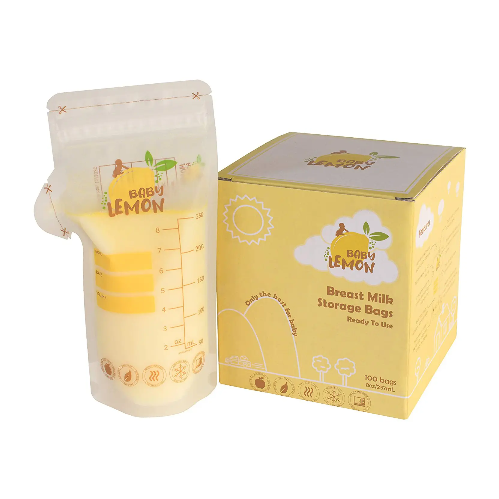 Leak Proof Bpa Free Baby Feeding Breast Milk Freezer Pouch Juice Drink Water Food Grade 260ml Plastic Breastmilk Storage Bags