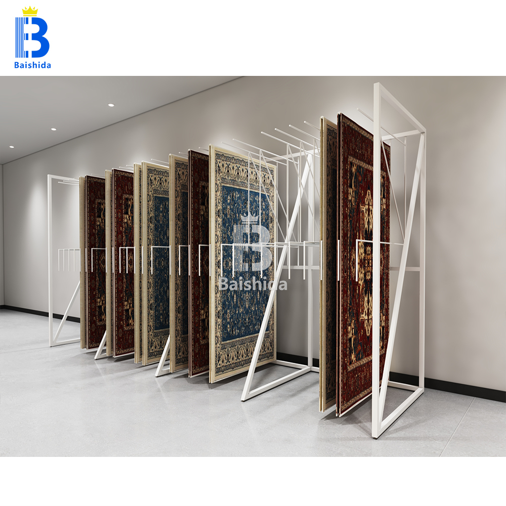 Modern Retail Store Blanket Display Rack Hardware Rack Iron Spray Grocery Store Custom Designed Carpet Shelf Factory Direct Sale