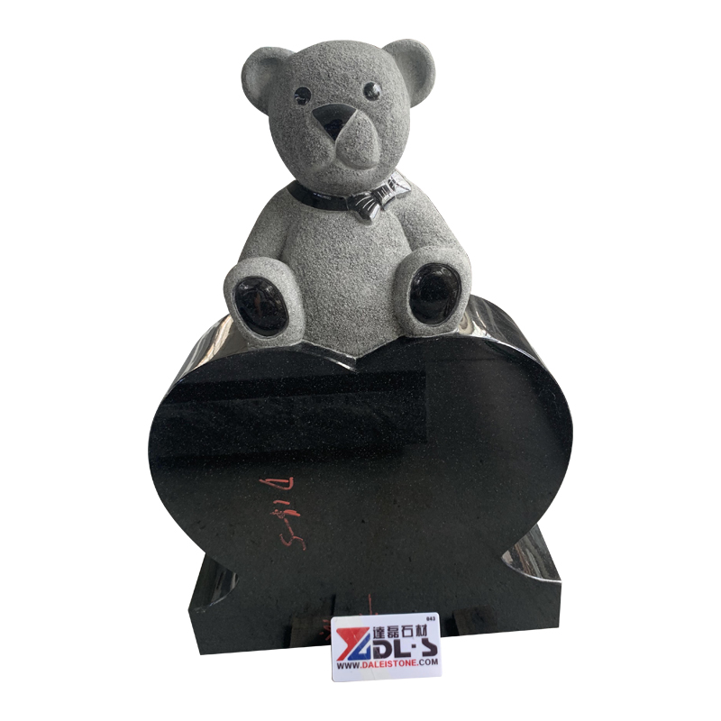 American Style Cemetery Granite Indian Black Baby Headstone Teddy Bear Headstone With Heart
