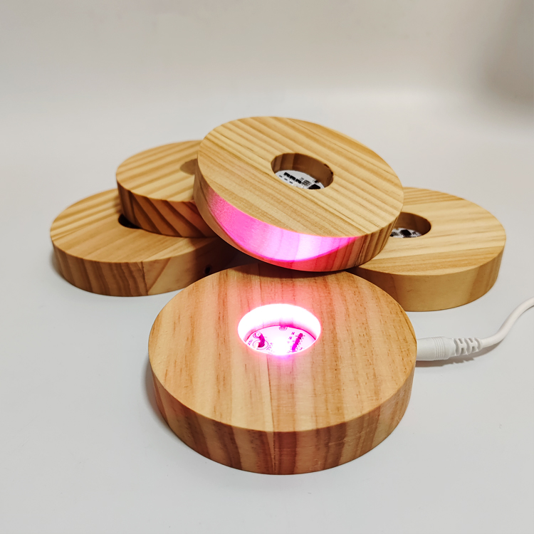 Деревянная светодиодная подставка для лампы с USB-кабелем, современная светодиодная подставка для 3D светодиодной ночной лампы