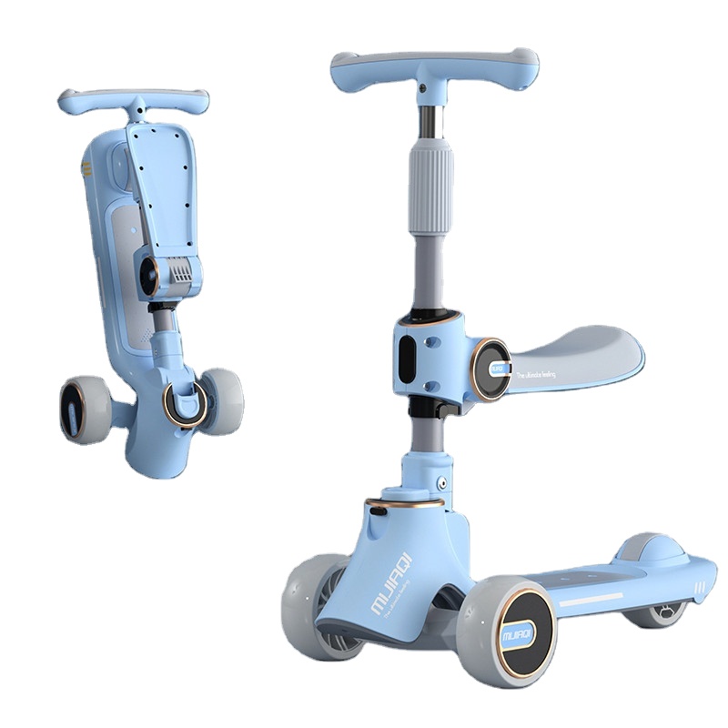 Kids Outdoor Sports Scooter with Seat One-key Removable Kick Scooter