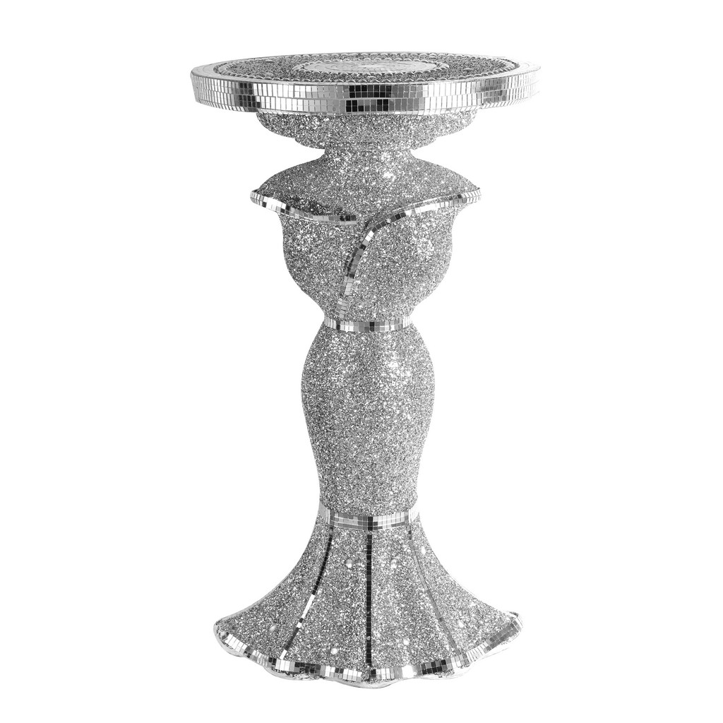 Mirrored Crushed Crystal Skirt Shape Pedestal Table End Table Lamp Venetian For Wedding Part