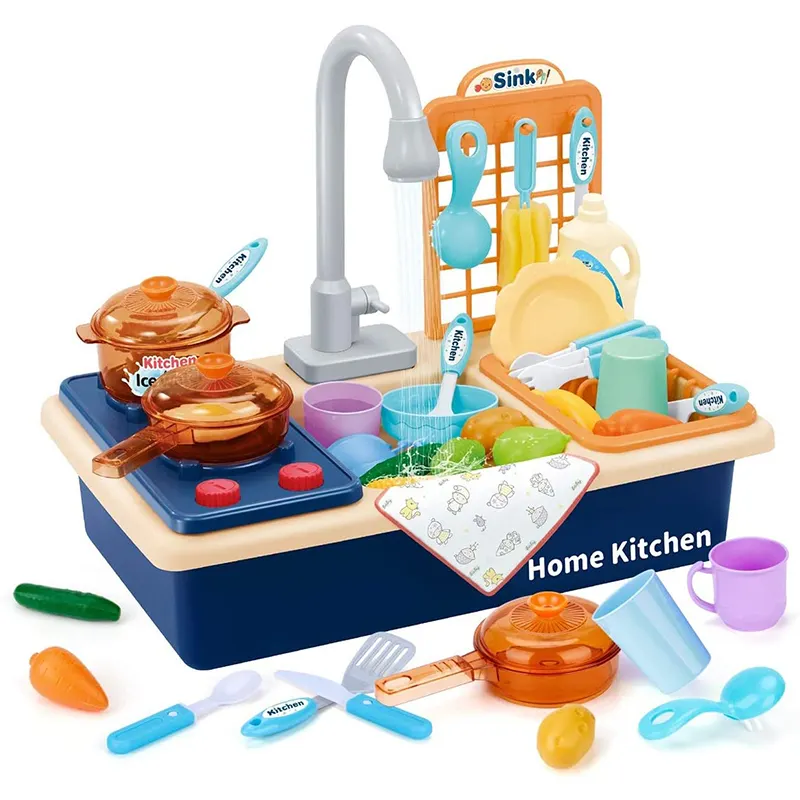 circulating water kitchen Kid Play Sink,with Running Water Electric Dishwasher Upgraded Real Waterproof Faucet Toodle Sink Toy