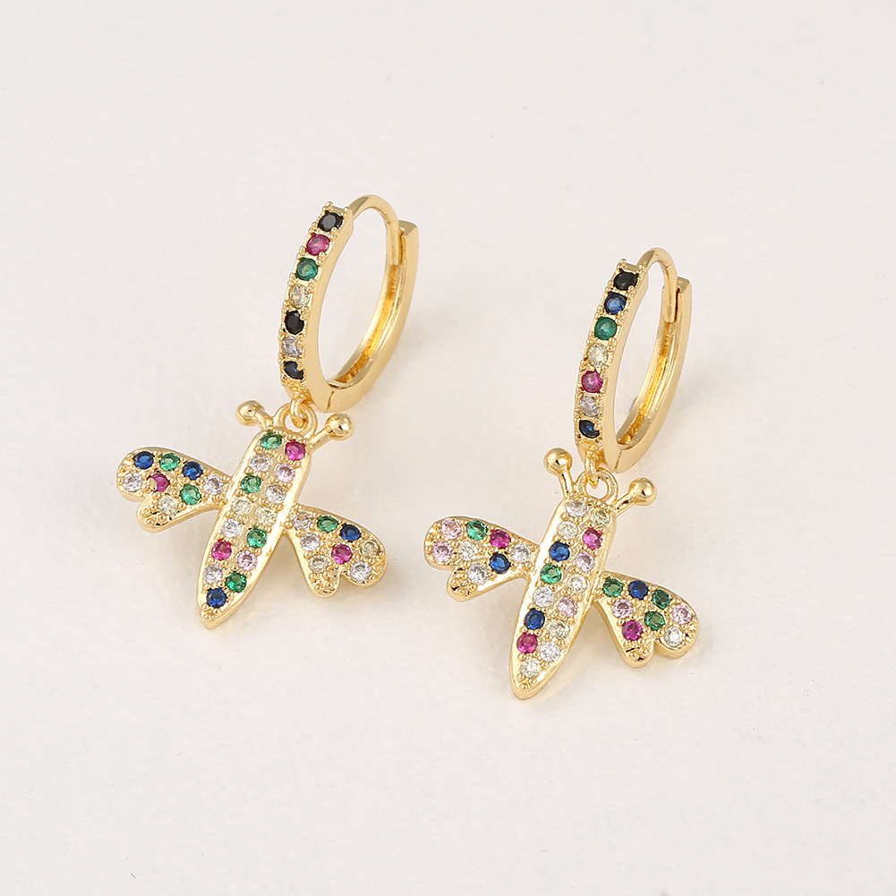 2021 New Hip Hop Jewelry Ice Out Cz Multi-color Cubic Zirconia Earring Colorful Bee Drop Hoop Earrings