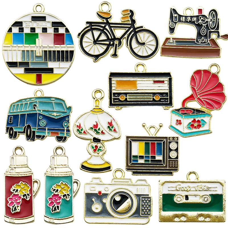 yuku Foreign Trade 12 retro drip alloy hot water bottle sewing machine record DIY earrings pendant accessories