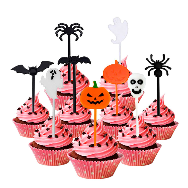 10 pieces of Halloween plastic toothpick cake decorated with fruit fork