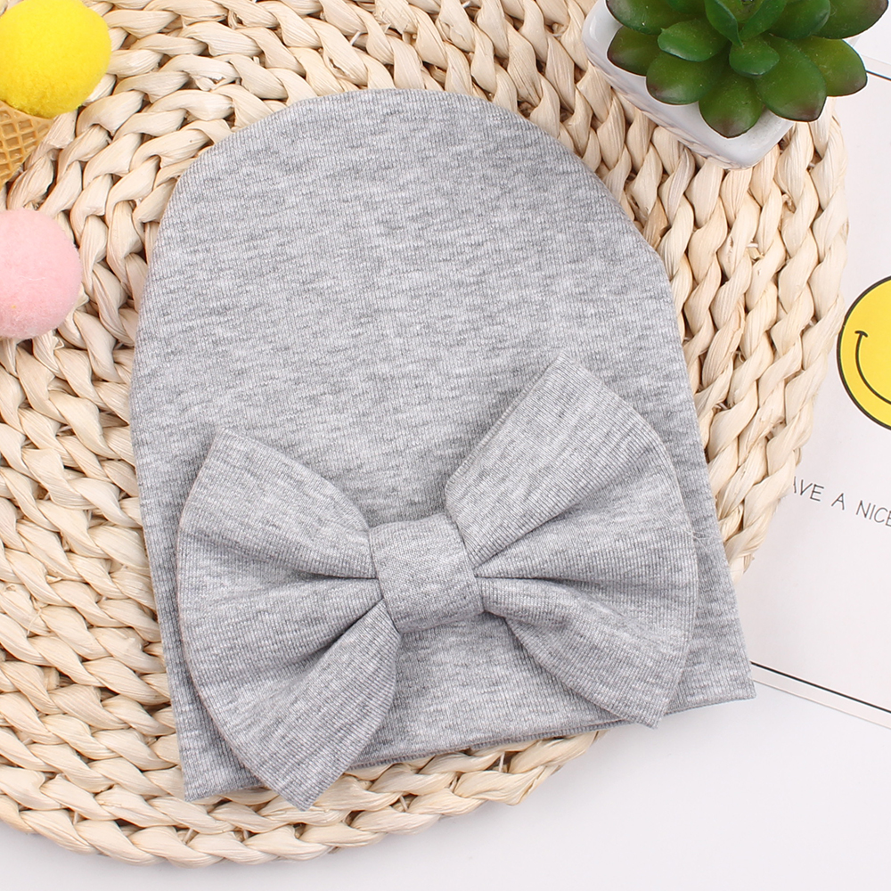 Baby Girl Customized Infant Beanie with Plain Bow 100% Cotton Hospital Warm Hat Newborn Hat for Baby Girl Autumn Winter