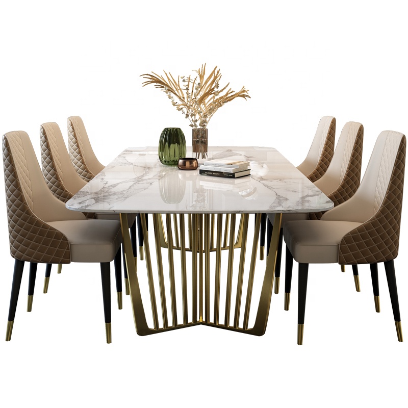 Modern stainless marble Dining Table Set with 6 chairs 8 chairs Benches living room furniture dining table set