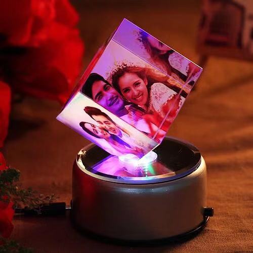 360 rotate crystal cube photo frame