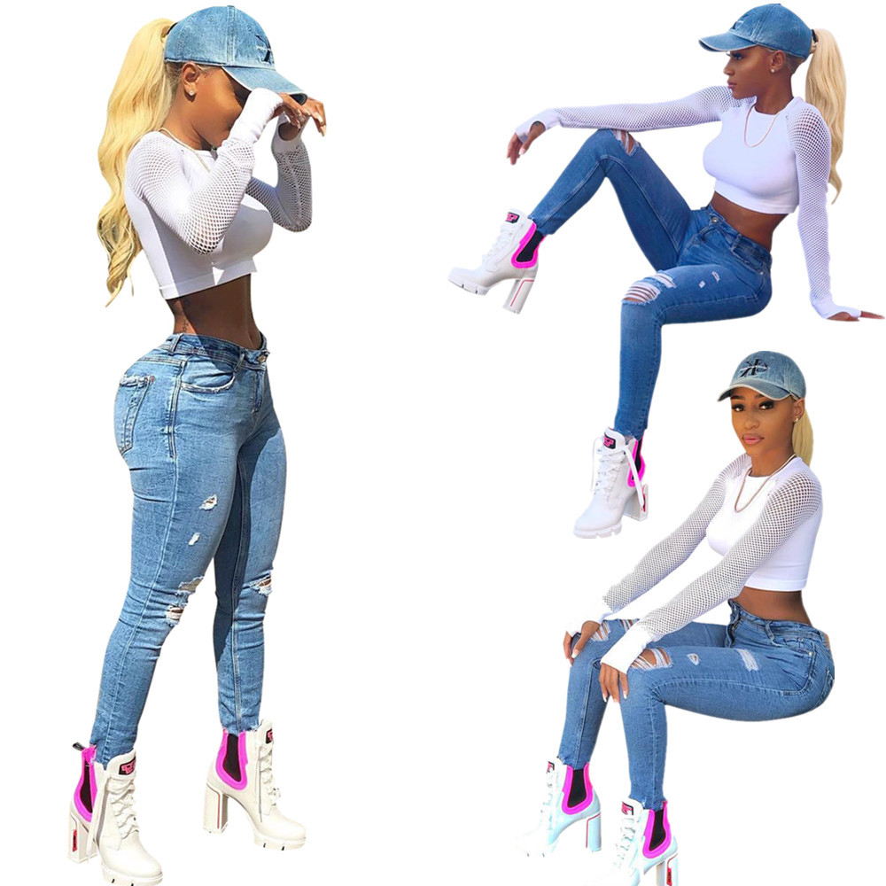 L-751 AliExpress в европейском и американском стиле; Женская обувь; Пикантные однотонные сандалии с сеткой, с длинным рукавом, футболка с длинными рукавами