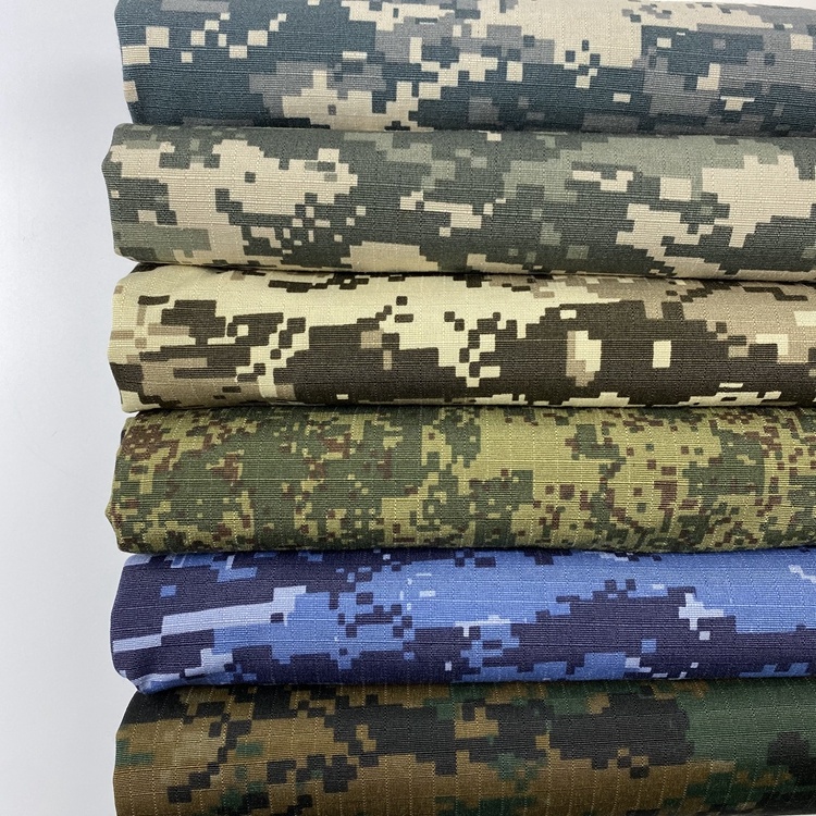 Modern style blue t/c rip-stop poly cotton mosaic printed workwear fabric for wholesale