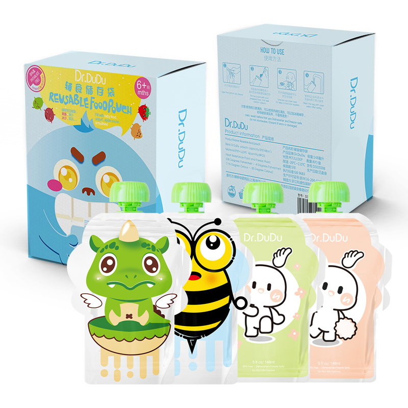 Reusable baby food pouch 5oz 6oz double zipper with spout