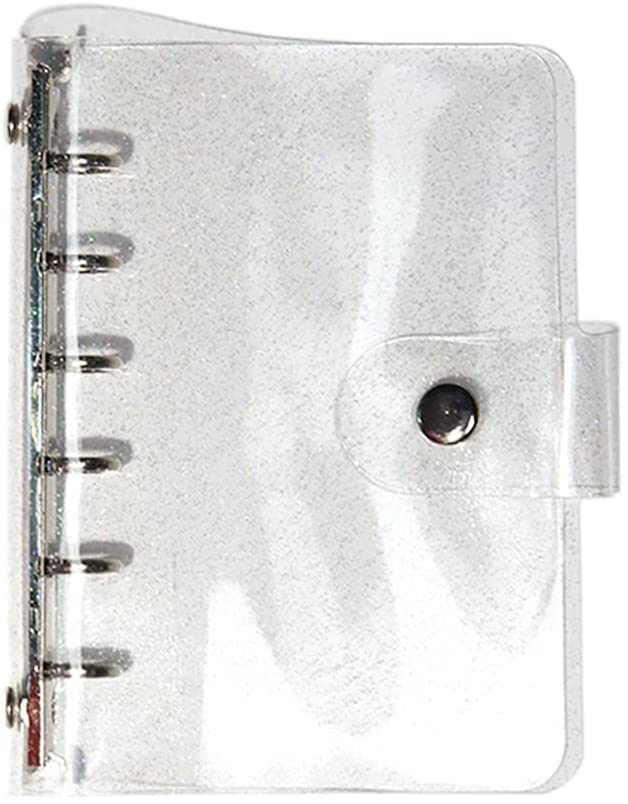 Clear Glitter PVC Binder Cover Round Ring Binders Dia 15mm 6-Rings Snap Button Closure Shiny Dots Decor Loose Leaf Journal Album