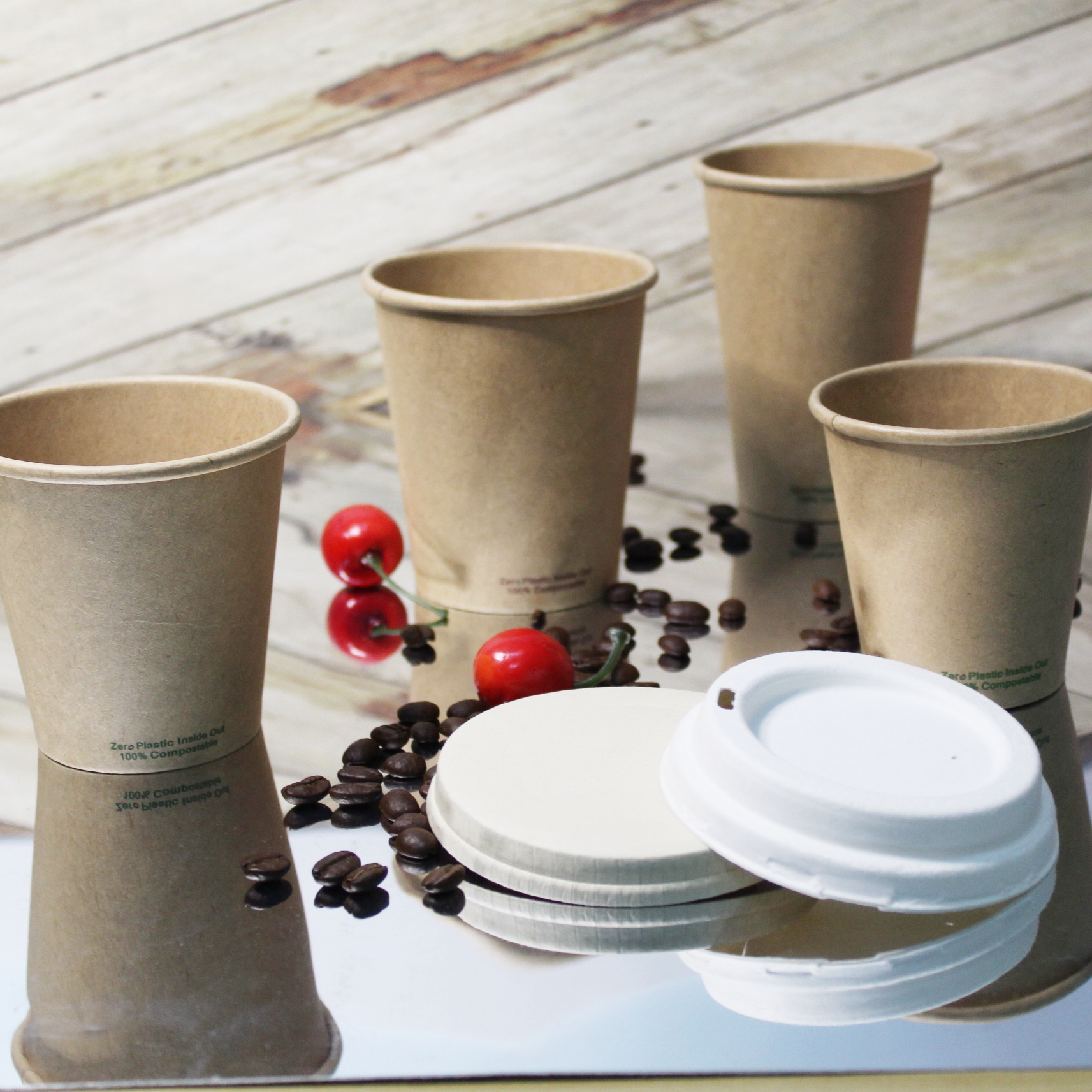 Disposable single wall Craft Plastic Free Coffee Paper Cups with lids
