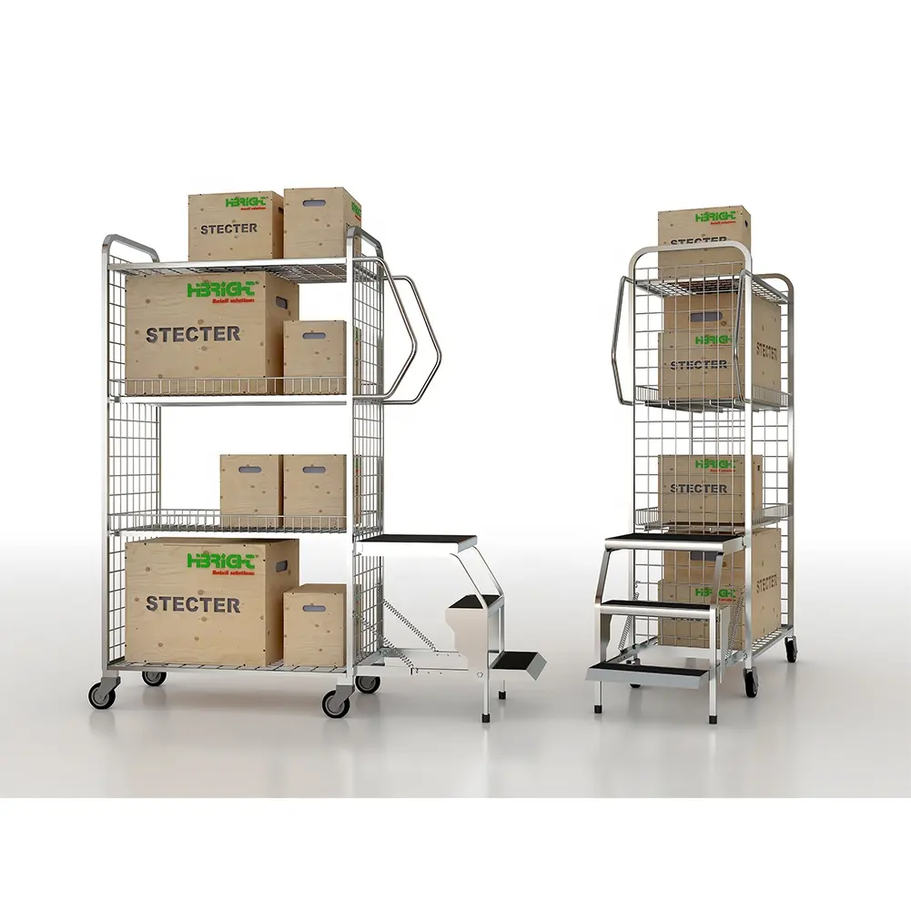 Warehouse Multi Tier Order Picking Trolley with Steps