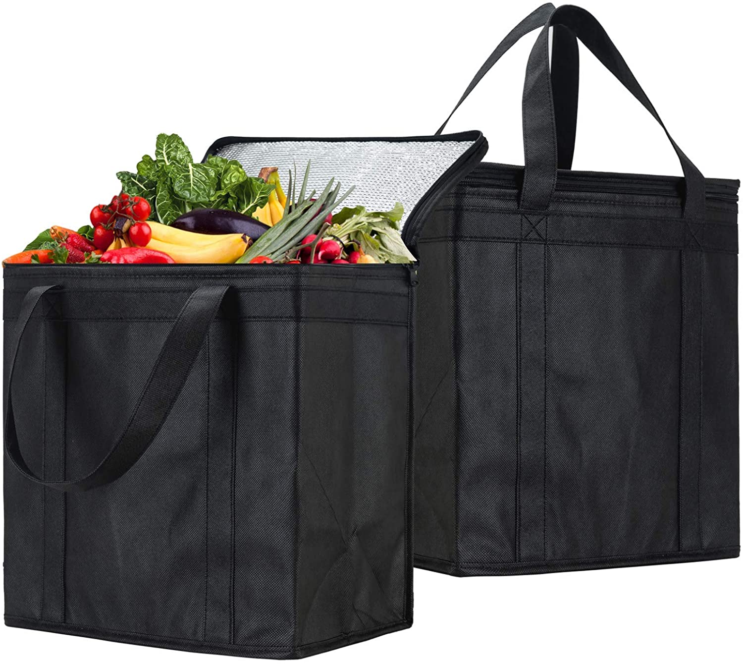 Insulated Grocery Bags for Hot and Cold Food Transport Soft Cooler for Wine Tote and Drinks Carrier and Collapsible Washable