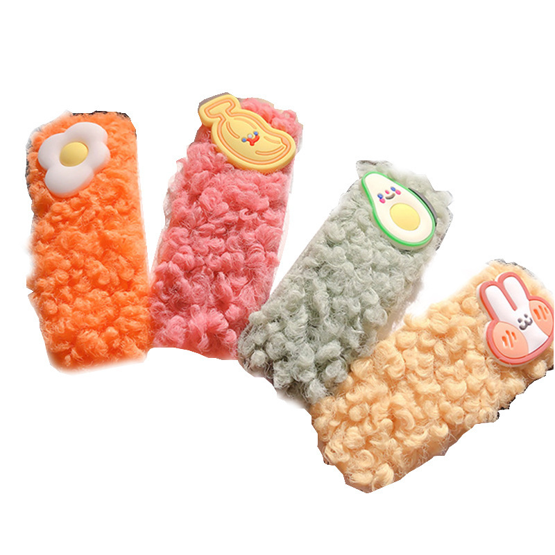 2021 new design lamb wool fall and winter bb hair clip Kids Hair Accessories Baby Hairpins cartoon flower kids hairpin