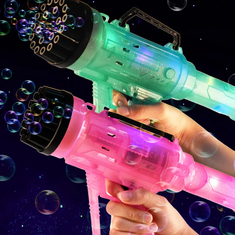 Gatling Bubble Machine with Light Automatic Soap Bubble Blower Electric Gatling Bubble Gun Kids Outdoor Toys