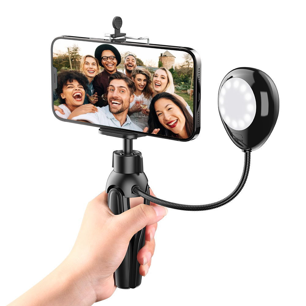 Apexel professional audio video lighting studio photography tripod mobile phone holder with rechargeable led lights
