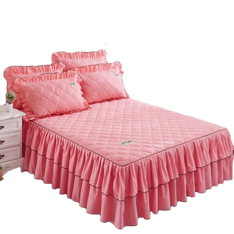 Modern Thick Quilted Bedspread Korean Style Lace Bedding Apron Solid Home Loft Round Bed Skirt Set