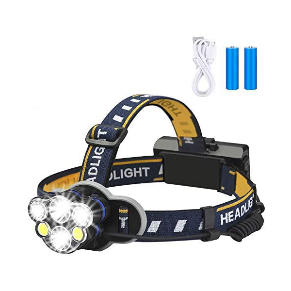 Перезаряжаемые фары, 6 LED 8 режимов 18650 USB Перезаряжаемый водонепроницаемый фонарь с вращающейся головой для кемпинга, пеших прогулок,