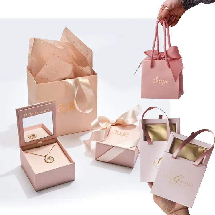OEM Custom With Your Own Logo Print Printing Luxury boutique Small Gift Shopping Jewerly Jewelry Packaging Paper Bag