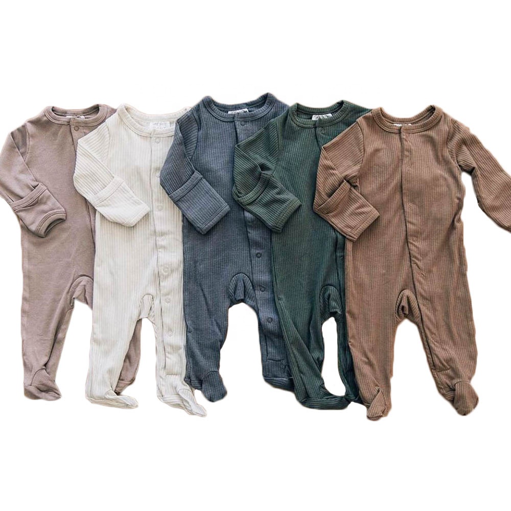 Organic Long Sleeve Baby Romper Baby Zip Romper Custom Baby Romper With Feet Pajamas Sleepwear Onesie