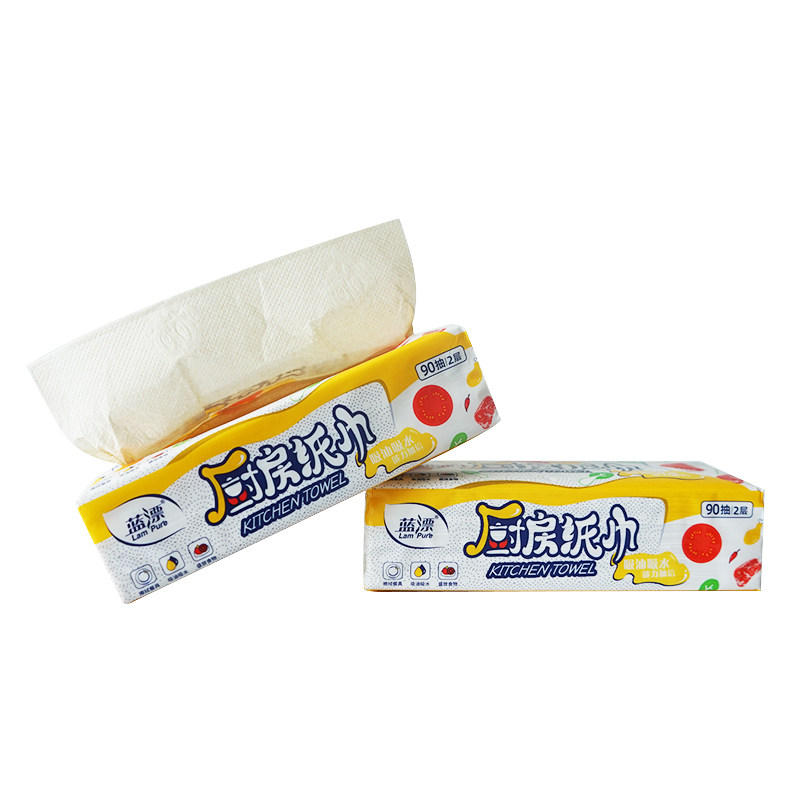 Wholesale household goods cleaning cloth soft pack embossed tissue printed oil absorb kitchen paper towels
