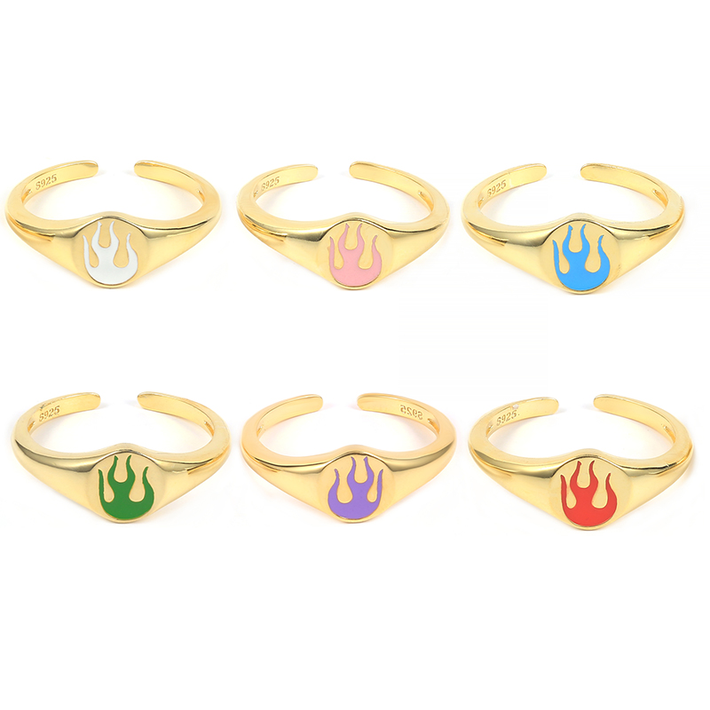 ROXI 18K Gold Plated Enamel Jewelry Creative Flaming Pattern Chunky Rings For Women Men