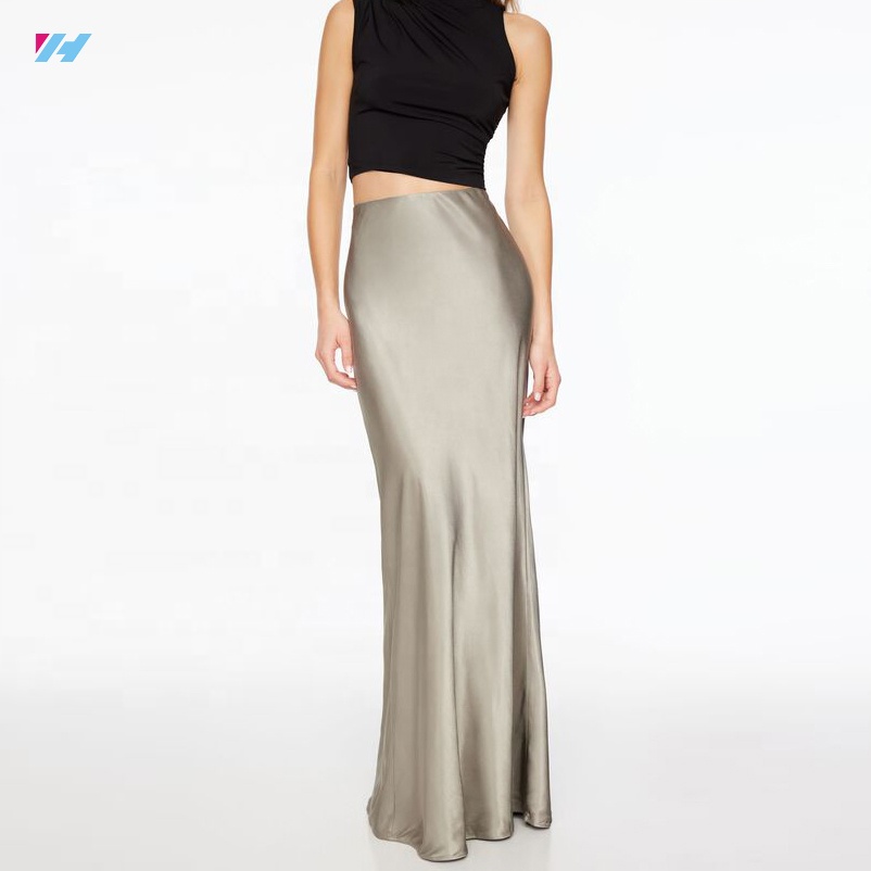 Elegant High-Waisted Long Maxi Skirt for Women - Customizable Satin Wrap Skirt in Solid Woven Fabric