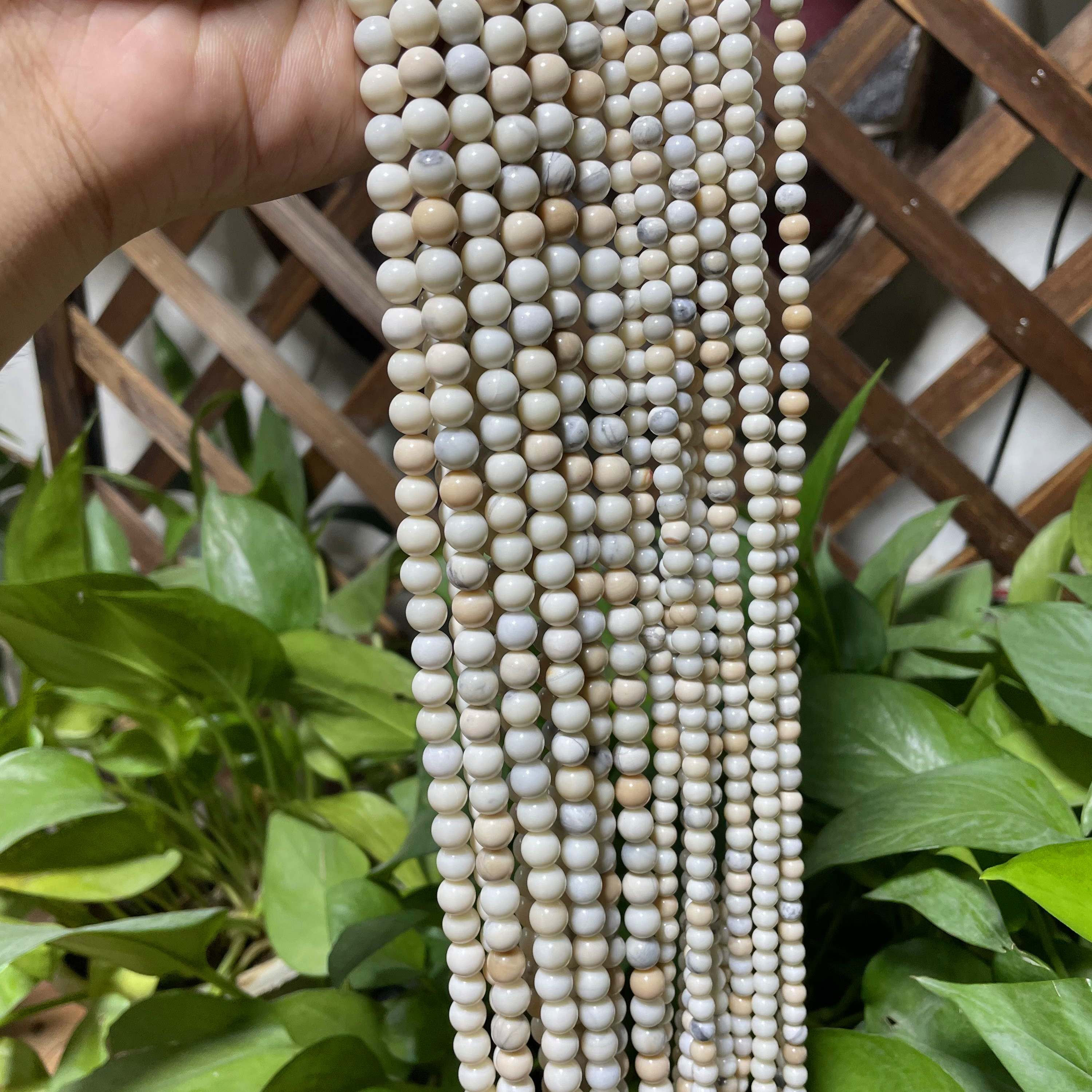 Genuine Natural Stone Beads White Agate Round Loose Gemstone 6mm 1 Strand 15.5" 50-52 pcs DIY Charm Smooth Beads for Bracelet