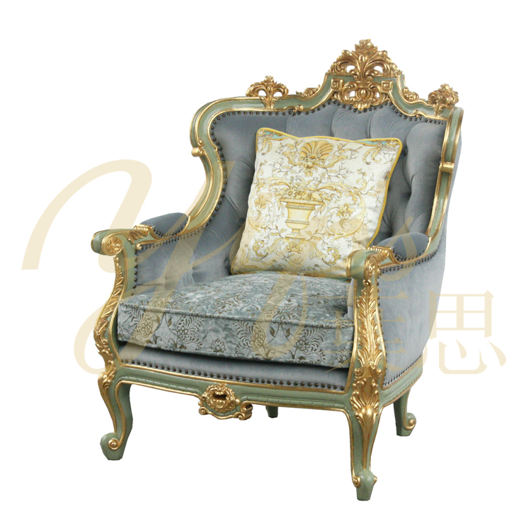 Роскошный одноместный диван Yips LD-2005-1879 Lushgreen серии из прочной древесины с ручной росписью и цветочным узором для гостиной