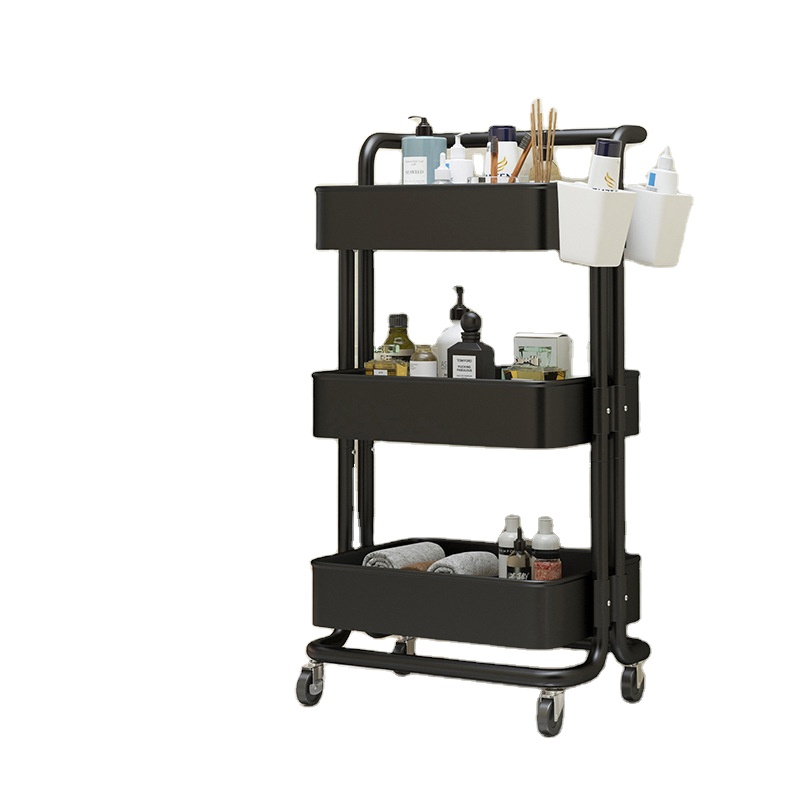 Metal Kitchen Trolley Small Cart Cheap Foldable Serving Restaurant Organizer Rack Shelf With Wheels Kitchen Bathrooms CT1011KL