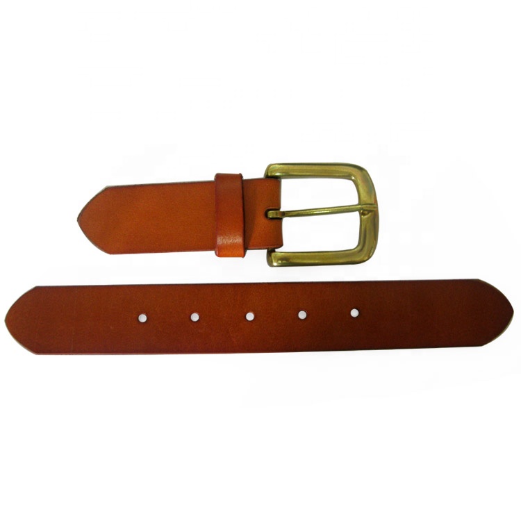 High Quality Belt Accessory Custom Top Grain Genuine Leather Tab with Solid Brass Pin Buckle