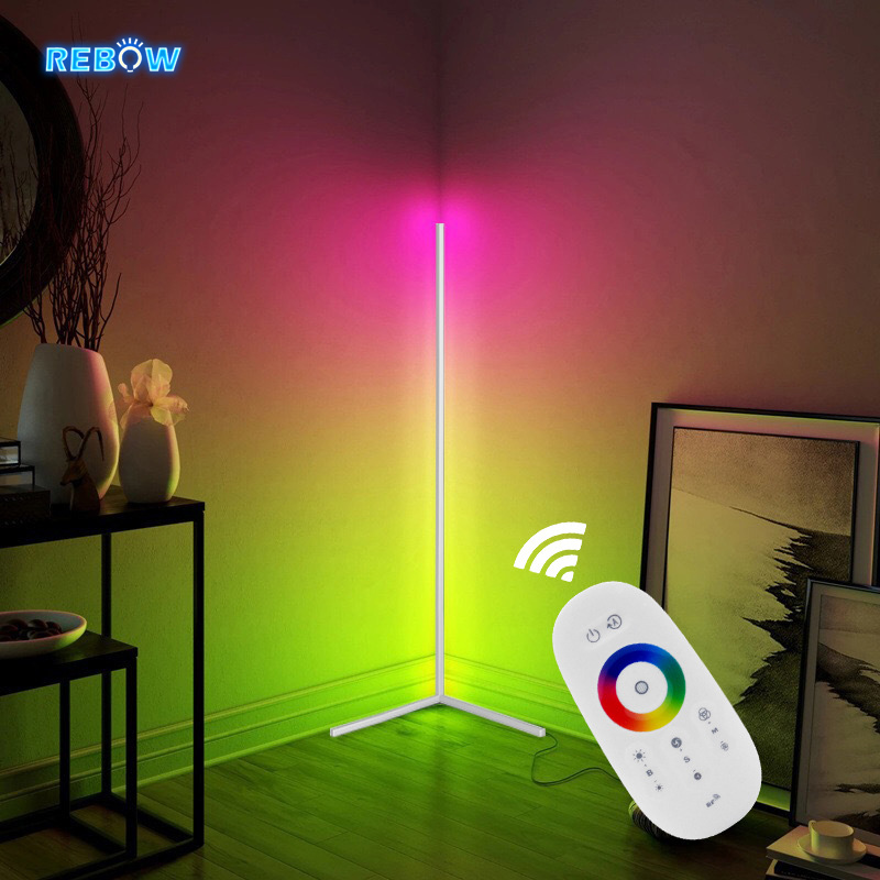 Rebow Прямая поставка готовый к отправке Золотой угловой штатив rgb стойка Современная стоящая неоновая лампа напольная led