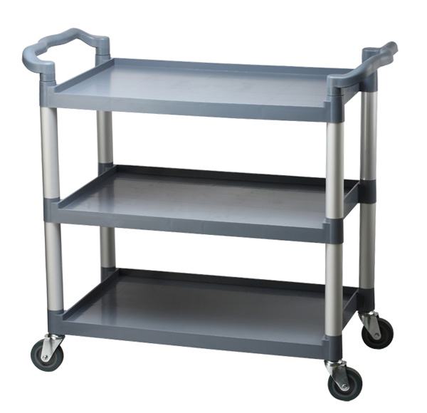 Wholesale Plastic Multifunctional Janitor cart Cleaning Trolley Utility Cart for Hotel/Restaurant service with aluminum pole