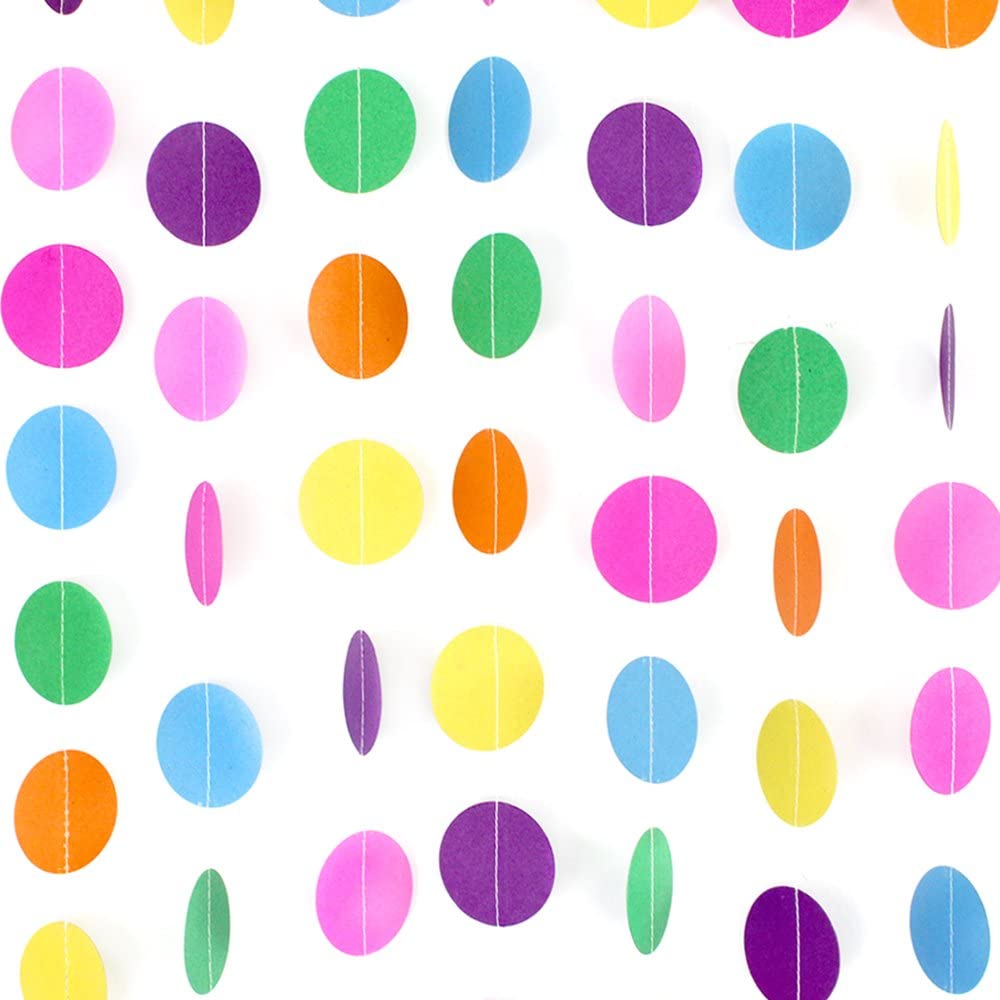 Colorful Paper Garland Circle Dots Party Hanging Rainbow Decorations for Birthday Wedding, Classroom Candy-land Streamers