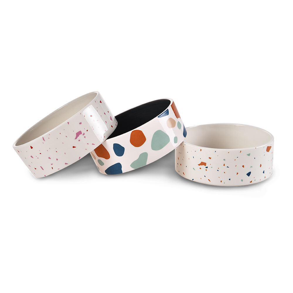 Terrazzo Patterm Fashion Pet Ceramic Bowl Easy Clean Eco Friendly Cat Dog Bowl