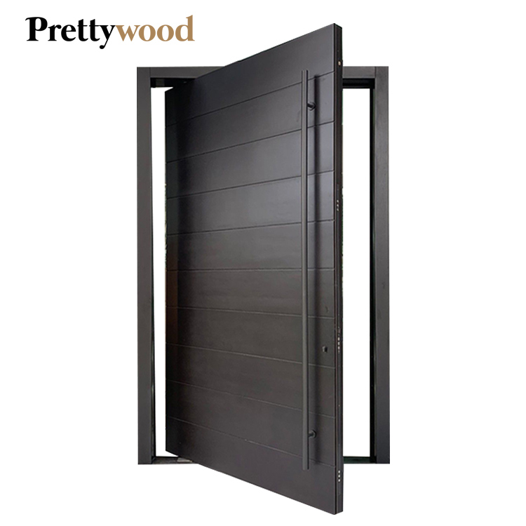 Villa Waterproof Prehung Exterior Modern Horizontal Black Security Stainless Steel Front Doors