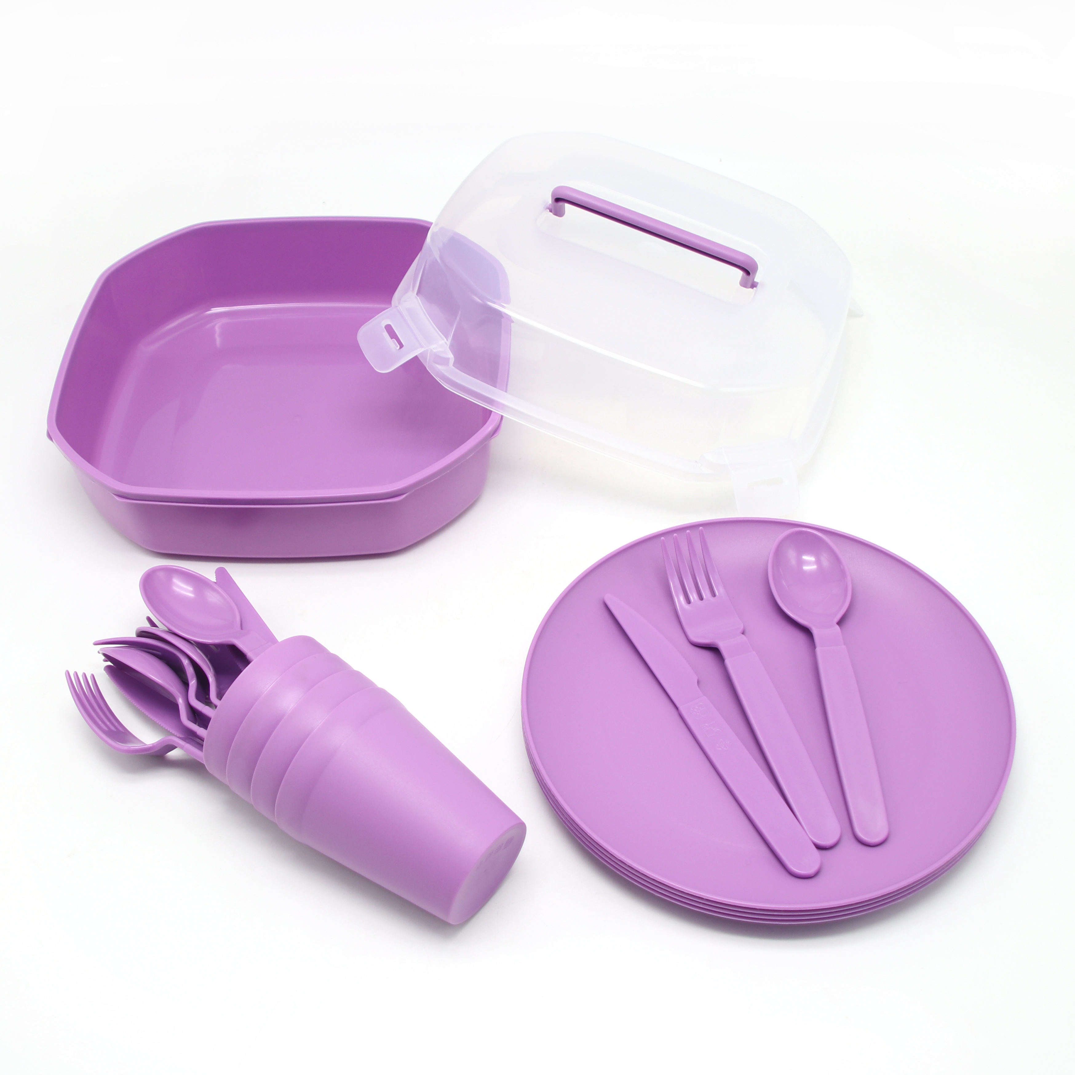 Portable Reusable Plastic Outdoor Picnic tableware camping dinnerware set includes Knife Fork Spoon plate