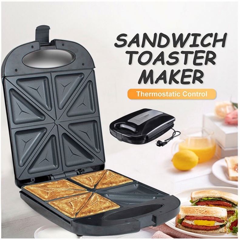 Wholesale Household 3 in 1 Non Stick Grill Breakfast Sandwich Maker Kitchen Black 4 Slices Bread Toaster Sandwich Maker