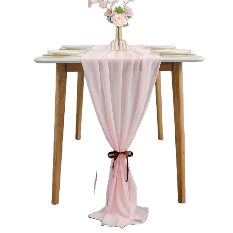 Elegant western style rose gold chiffon table runner wedding table runner