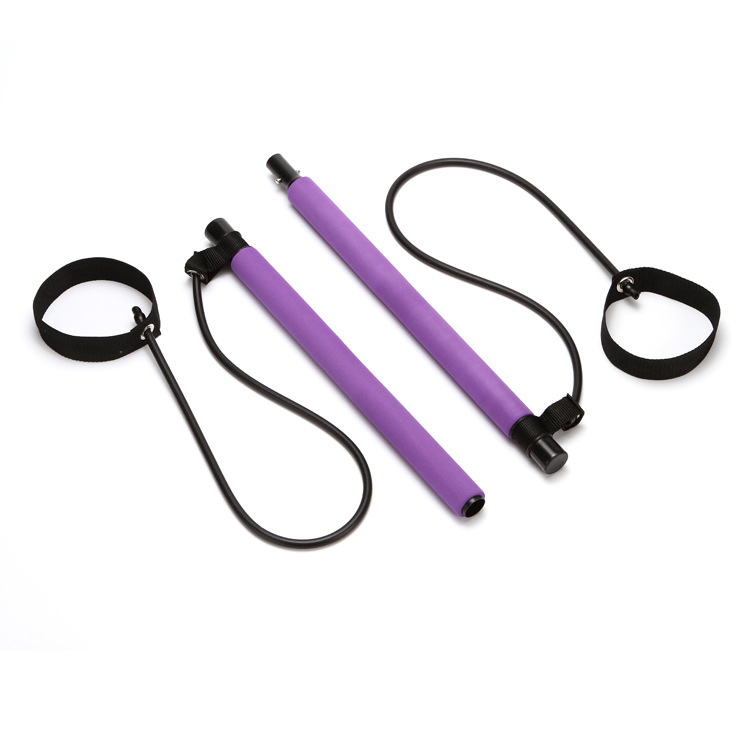 Portable Yoga exercise pliates bar with resistance ropes