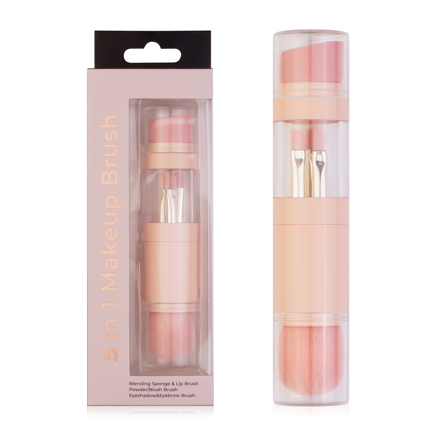 Custom logo Portable Mini 5 in 1 Makeup Brush cleaner Set Luxury Multifunctional retractable Make up brush set