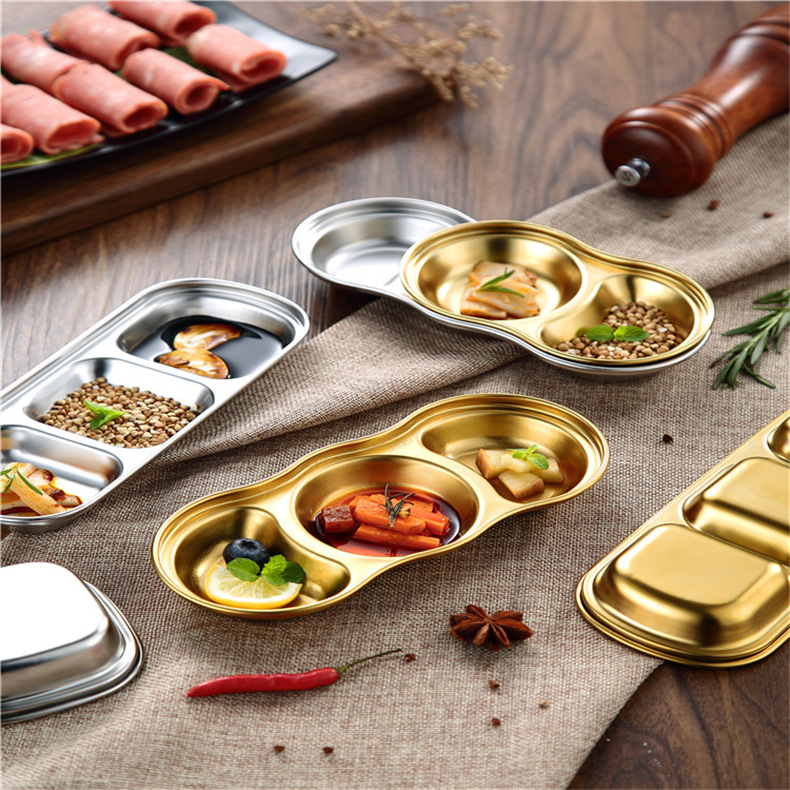 High-quality products Stainless Steel BBQ Pepper Roast Meat Sauce Dishes Bowl Separate Sushi Vinegar Soy Plates Tableware