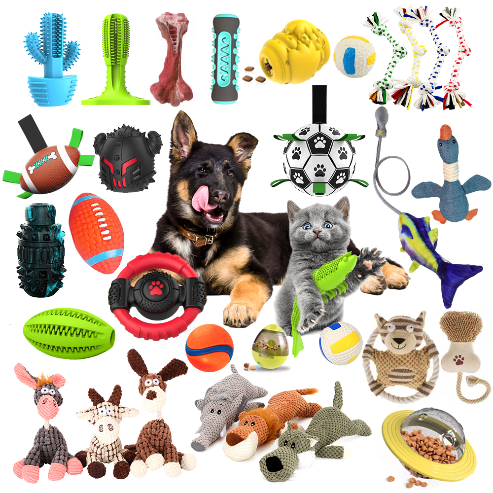 Manufacturer Eco friendly durable interactive squeak IQ training plush rope rubber chew cat dog pet toys