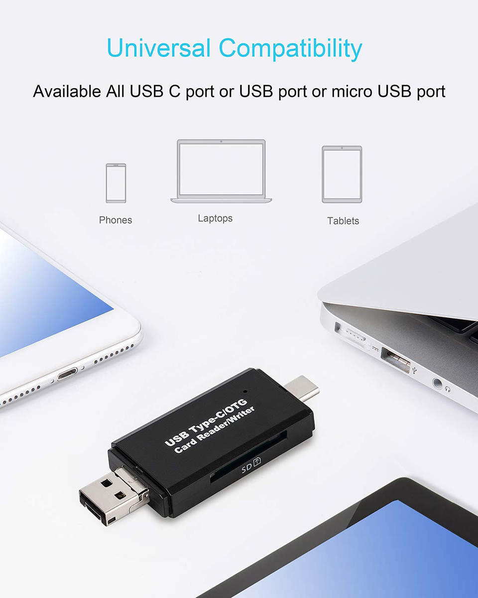 3 в 1SD устройство для чтения карт USB C кард-ридер USB3.0 TF/крепящимся к голове, Смарт устройство чтения карт памяти типа C флеш-накопитель OTG кардридер USB адаптер