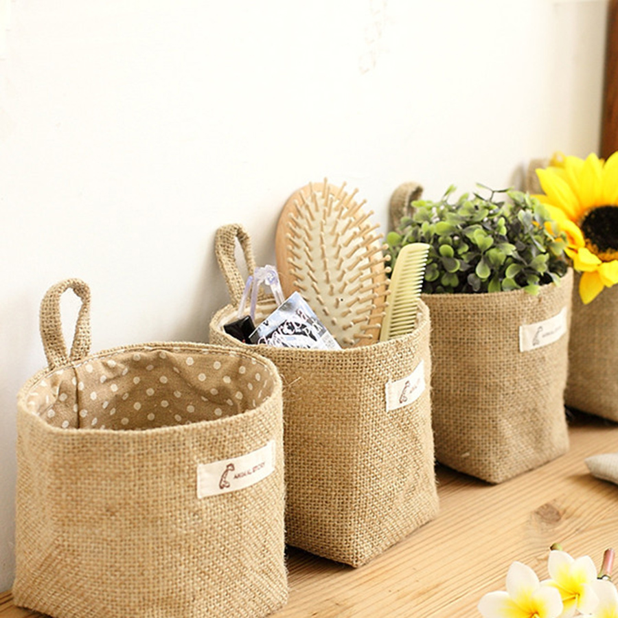 Корзина Zakka, джутовая корзина в горошек в полоску, складная подвесная сумка для хранения, хлопчатобумажная льняная ткань