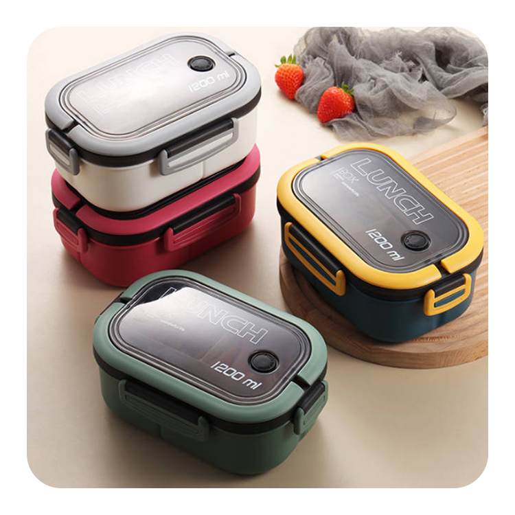 Wholesale 1200ml Portable 2-Layer Lunch Bento Box Leakproof Food Container With Cutlery Set
