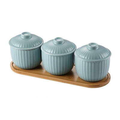 Creative Premium Quality Morandi Color Ceramic Seasoning Pot Set with Spoon